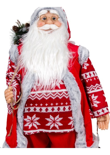 Yılbaşı Noel Baba, Fener Taşıyan, Kırmızı-Gri - 40X90 cm fiyatları