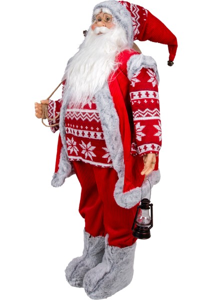Yılbaşı Noel Baba, Fener Taşıyan, Kırmızı-Gri - 40X90 cm modelleri