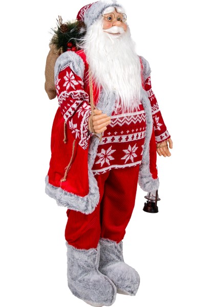 Yılbaşı Noel Baba, Fener Taşıyan, Kırmızı-Gri - 40X90 cm fırsatları