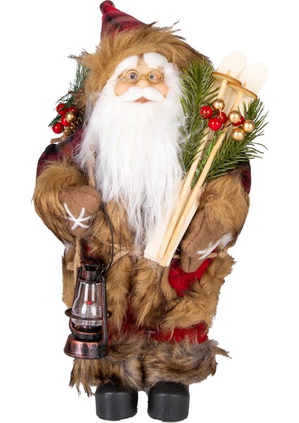 Yılbaşı Noel Baba, Kırmızı-Siyah Ekose Kumaşlı - 17X30 cm