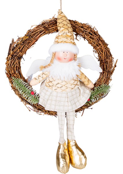 Yılbaşı Süsü, Kapı Çelengi, Gold - Peri Figürü, 30X52 cm