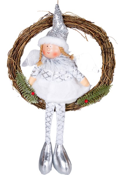 Yılbaşı Süsü, Kapı Çelengi, Gümüş - Peri Figürü, 30X52 cm