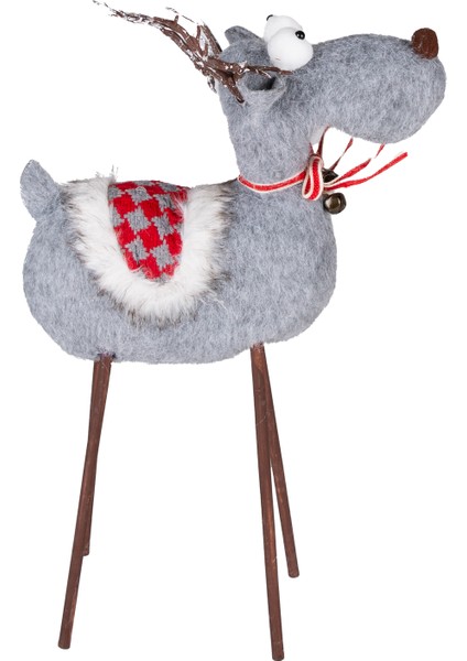Yılbaşı Süsü, Geyik, Gri - Ahşap Bacaklı, 36X56 cm