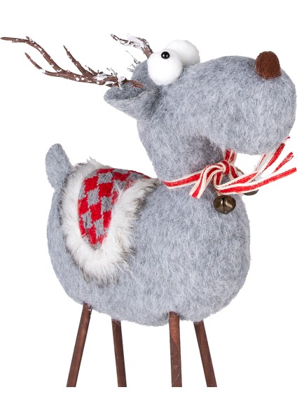 Yılbaşı Süsü, Geyik, Gri - Ahşap Bacaklı, 36X56 cm modelleri