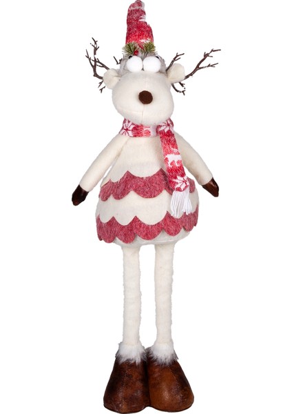 Yılbaşı Süsü, Geyik Figürü, Kırmızı-Beyaz - Teleskop Uzayan Bacaklı,