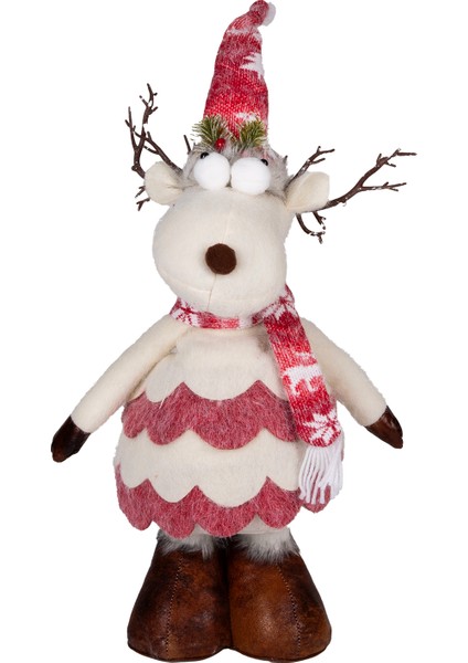 Yılbaşı Süsü, Geyik Figürü, Kırmızı-Beyaz - Teleskop Uzayan Bacaklı, fırsatları