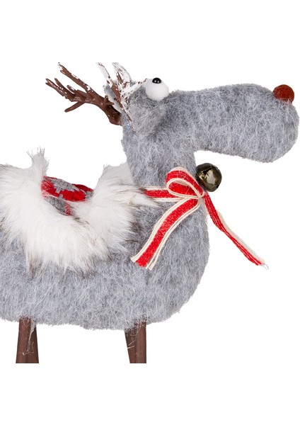 Yılbaşı Süsü, Geyik, Gri - Ahşap Bacaklı, 24X35 cm fiyatları