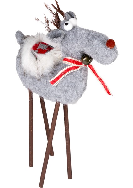 Yılbaşı Süsü, Geyik, Gri - Ahşap Bacaklı, 24X35 cm modelleri