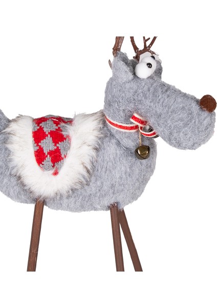 Yılbaşı Süsü, Geyik, Gri - Ahşap Bacaklı, 28X43 cm fiyatları