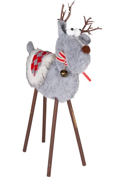 Yılbaşı Süsü, Geyik, Gri - Ahşap Bacaklı, 28X43 cm modelleri