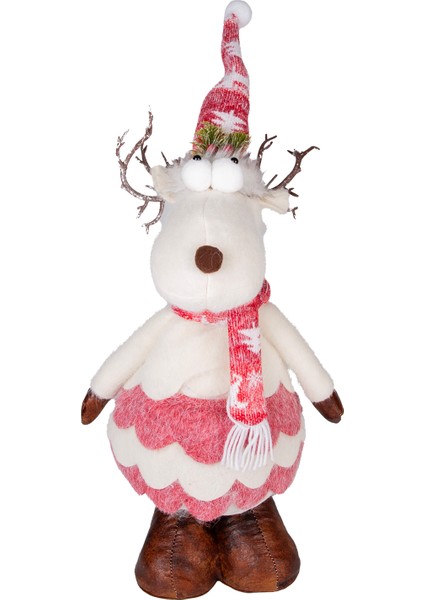 Yılbaşı Süsü, Geyik Figürü, Kırmızı-Beyaz - 22X68 cm