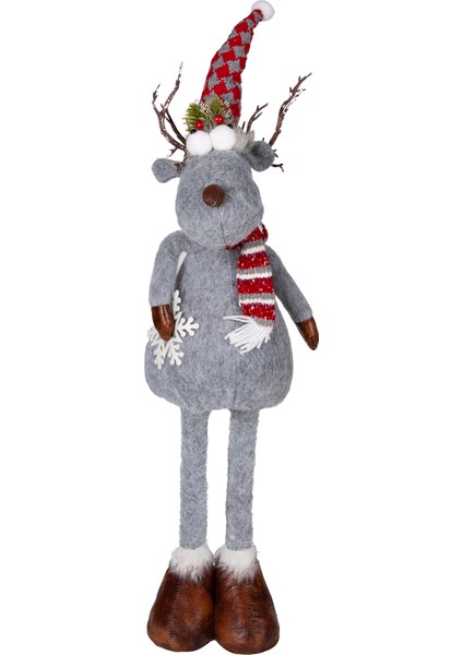 Yılbaşı Süsü, Geyik Figürü, Gri - Teleskop Uzayan Bacaklı, 22X16X70-9