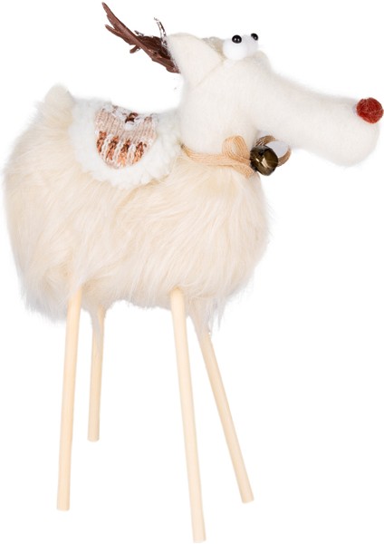 Yılbaşı Süsü, Geyik, Beyaz - Ahşap Bacaklı, 24X35 cm