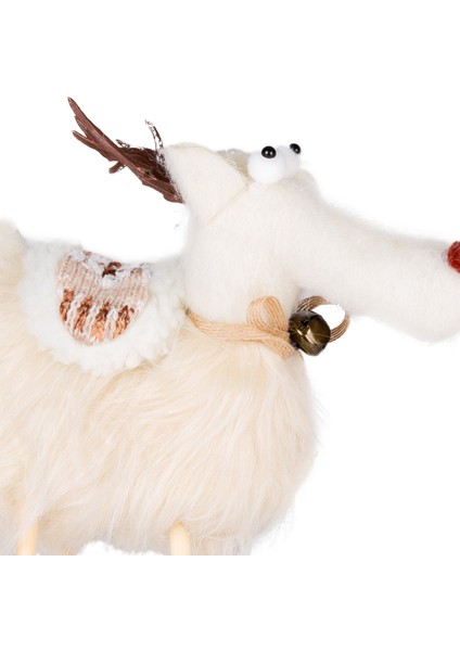 Yılbaşı Süsü, Geyik, Beyaz - Ahşap Bacaklı, 24X35 cm fiyatları