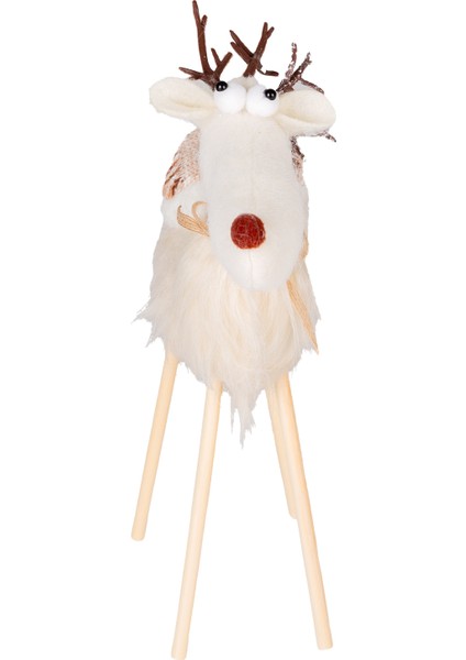 Yılbaşı Süsü, Geyik, Beyaz - Ahşap Bacaklı, 24X35 cm modelleri