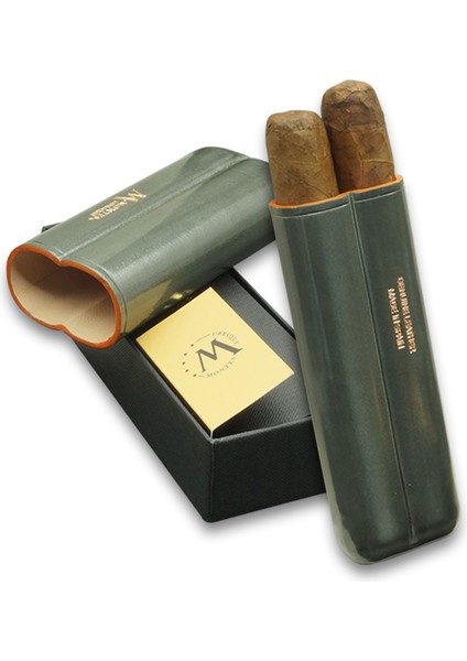 Gerçek Deri El Yapımı Puro Kılıfı Ikili (52 Ring) Shadow