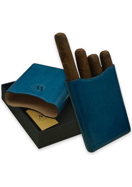 Gerçek Deri El Yapımı Puro Kılıfı Dörtlü (55 Ring) Atenas