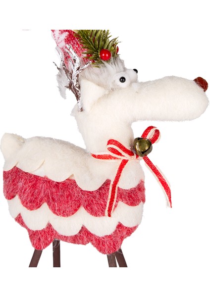 Yılbaşı Süsü, Geyik, Kırmızı-Beyaz - Ahşap Bacaklı, 24X35 cm fiyatları