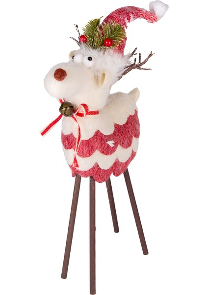 Yılbaşı Süsü, Geyik, Kırmızı-Beyaz - Ahşap Bacaklı, 24X35 cm modelleri