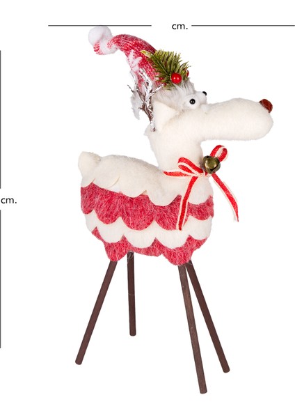 Yılbaşı Süsü, Geyik, Kırmızı-Beyaz - Ahşap Bacaklı, 24X35 cm fırsatları