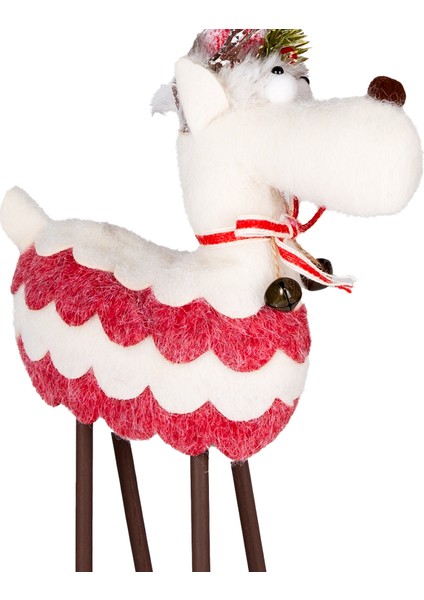 Yılbaşı Süsü, Geyik, Kırmızı-Beyaz - Ahşap Bacaklı, 28X43 cm fiyatları