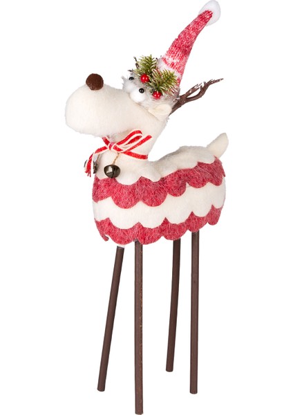Yılbaşı Süsü, Geyik, Kırmızı-Beyaz - Ahşap Bacaklı, 28X43 cm modelleri
