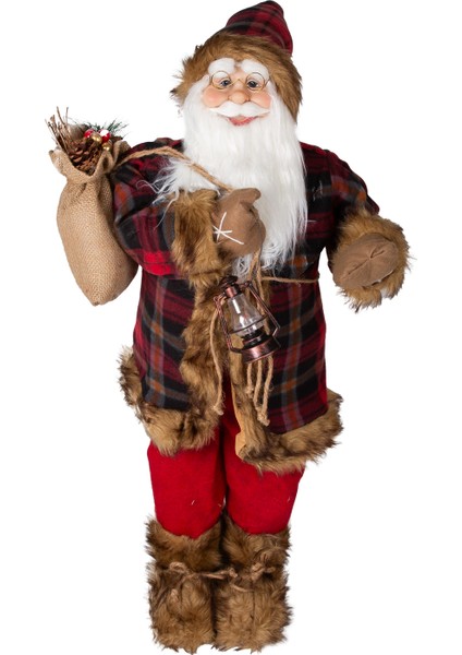 Yılbaşı Süsü, Noel Baba, Kırmızı-Siyah - Ekose Kumaşlı, 90 cm