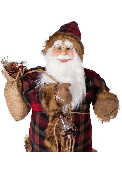 Yılbaşı Süsü, Noel Baba, Kırmızı-Siyah - Ekose Kumaşlı, 90 cm fiyatları