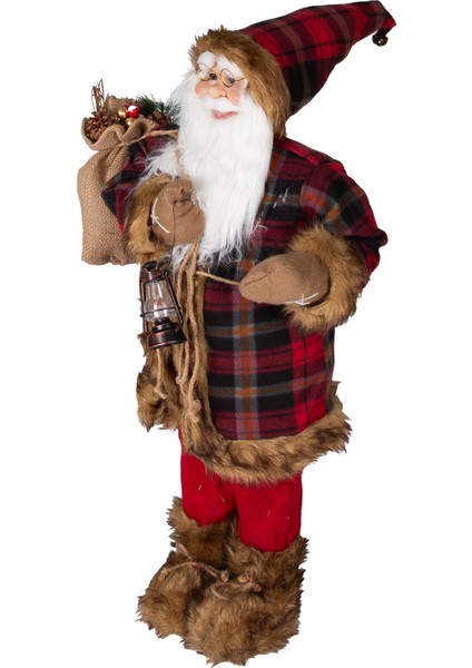 Yılbaşı Süsü, Noel Baba, Kırmızı-Siyah - Ekose Kumaşlı, 90 cm modelleri