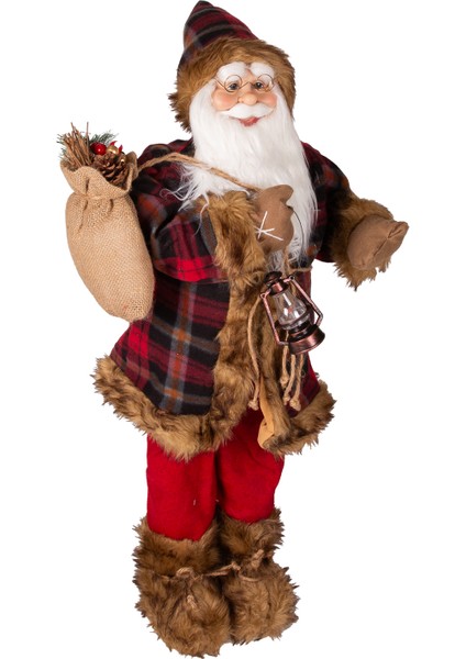 Yılbaşı Süsü, Noel Baba, Kırmızı-Siyah - Ekose Kumaşlı, 90 cm fırsatları