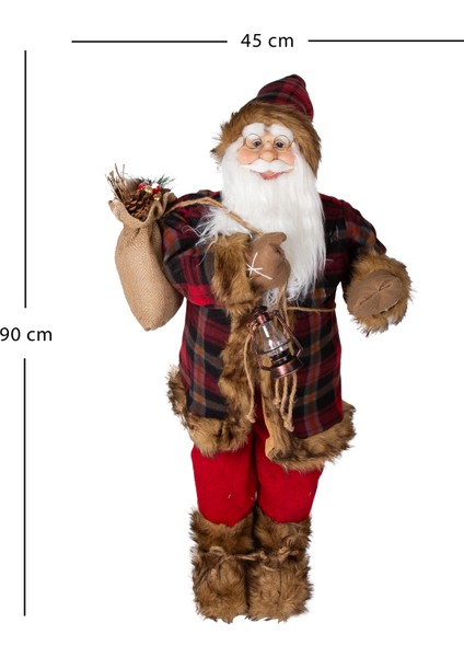 Yılbaşı Süsü, Noel Baba, Kırmızı-Siyah - Ekose Kumaşlı, 90 cm indirimleri