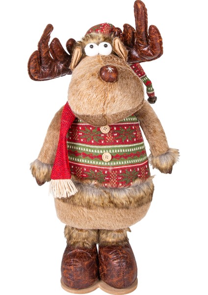 Yılbaşı Süsü, Geyik Adam, Kahverengi - Uzayan Ayaklı, Kırmızı Atkılı,