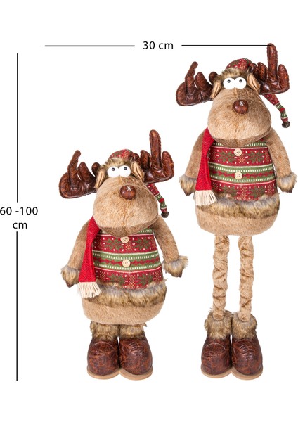 Yılbaşı Süsü, Geyik Adam, Kahverengi - Uzayan Ayaklı, Kırmızı Atkılı,