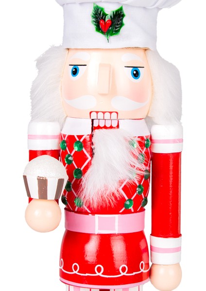 Yılbaşı Süsü, Ahşap Aşçı, Kırmızı-Beyaz - Elinde Pasta Taşıyan, 8,5x3 fiyatları