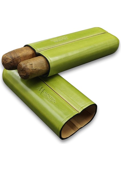 Gerçek Deri El Yapımı Puro Kılıfı Ikili (52 Ring) Grass