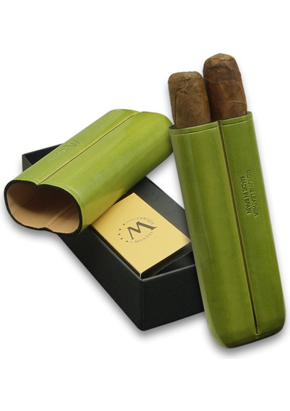 Gerçek Deri El Yapımı Puro Kılıfı Ikili (52 Ring) Grass