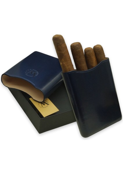 Gerçek Deri El Yapımı Puro Kılıfı Dörtlü (55 Ring) Milan