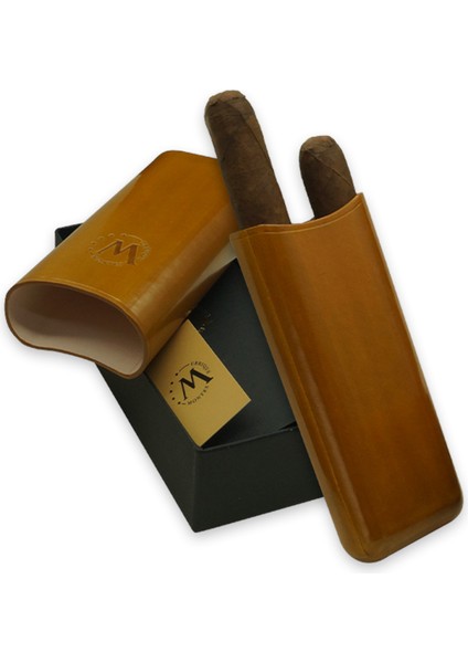 Gerçek Deri El Yapımı Puro Kılıfı Ikili (65 Ring) Munich