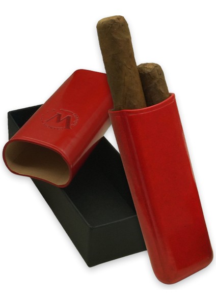 Gerçek Deri El Yapımı Puro Kılıfı Ikili (52 Ring) Paris