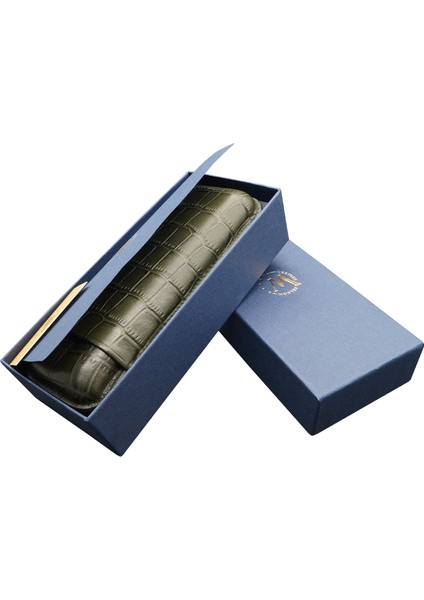 Gerçek Deri El Yapımı Puro Kılıfı Ikili (60 Ring) Croco Bosque