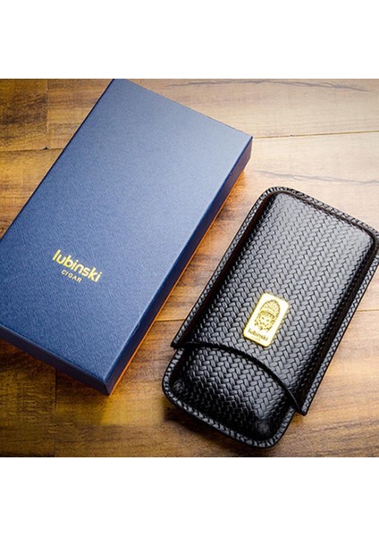 Yeni Seri Gerçek Deri Üçlü Puro Kılıfı - Siyah(60 Ring)