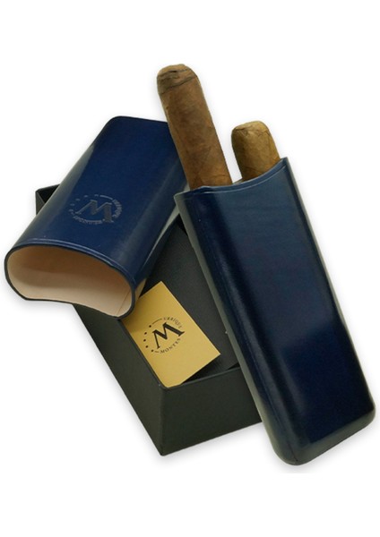 Gerçek Deri El Yapımı Puro Kılıfı Ikili (65 Ring) Milan