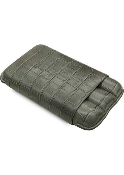 Gerçek Deri El Yapımı Puro Kılıfı Üçlü (60 Ring) Croco Ceniza indirimleri
