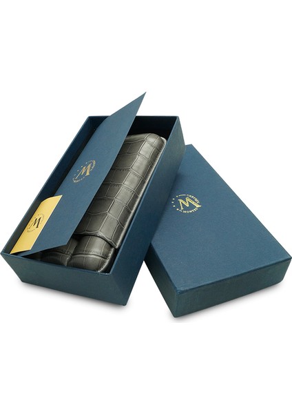 Gerçek Deri El Yapımı Puro Kılıfı Üçlü (60 Ring) Croco Ceniza