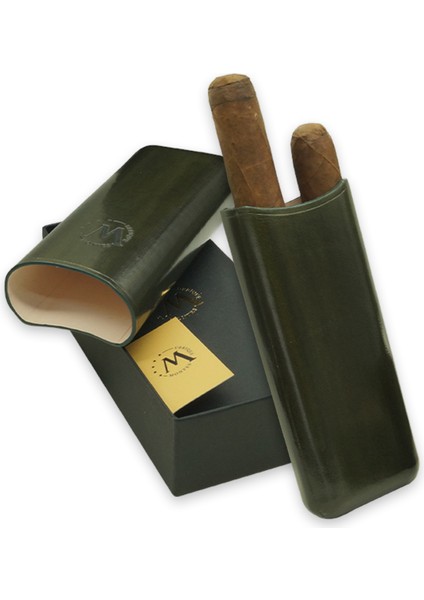 Gerçek Deri El Yapımı Puro Kılıfı Ikili (65 Ring) Jaen