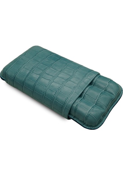 Gerçek Deri El Yapımı Puro Kılıfı Üçlü (60 Ring) Croco Aguamarina indirimleri