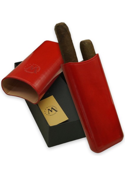 Gerçek Deri El Yapımı Puro Kılıfı Ikili (65 Ring) Paris