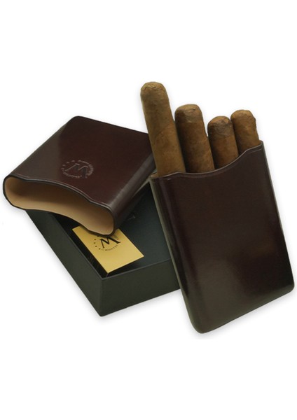 Gerçek Deri El Yapımı Puro Kılıfı Dörtlü (55 Ring) Viena