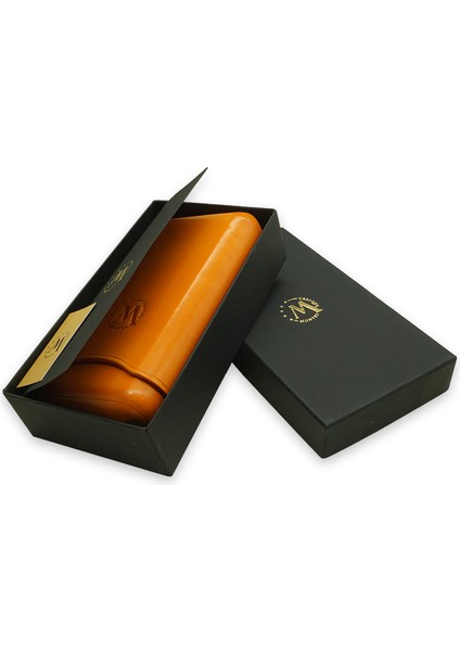 Gerçek Deri El Yapımı Puro Kılıfı Üçlü (65 Ring) Amsterdam