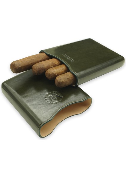 Gerçek Deri El Yapımı Puro Kılıfı Dörtlü (55 Ring) Jaen